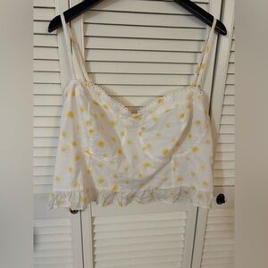Forever 21 Floral White and Yellow Crop Top